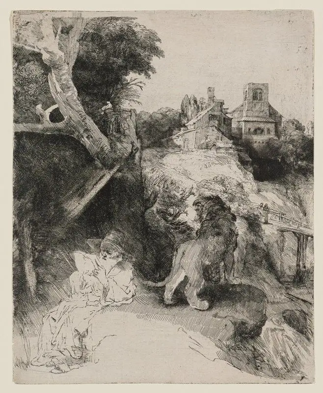 Saint Jerome Reading in an Italian Landscape by Rembrandt van Rijn