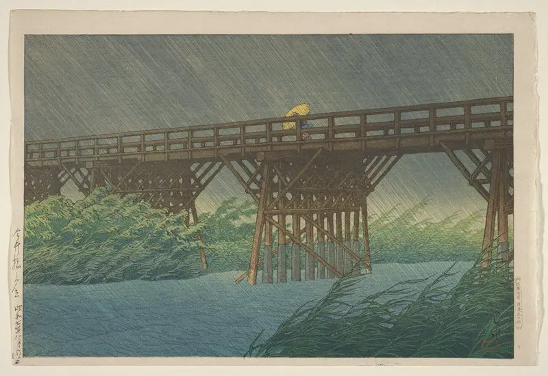 Evening Shower at Imai Bridge by Kawase Hasui