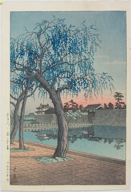 Springtime Evening, Ōte Gate by Kawase Hasui