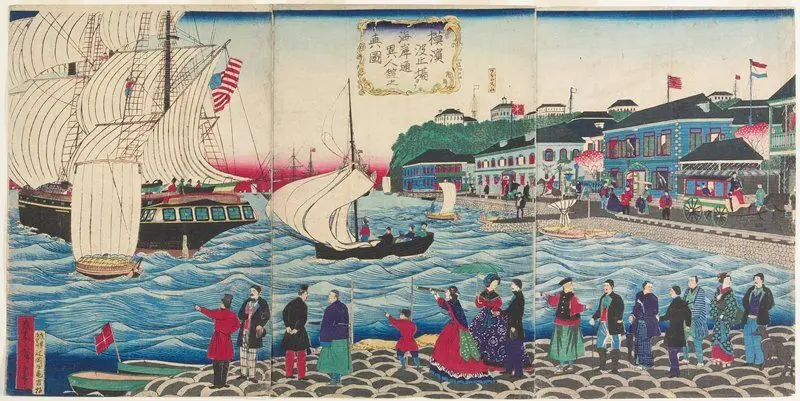 True View of Foreign Buildings along Kaigandōri as Seen from the Yokohama Wharves by Utagawa Hiroshige III