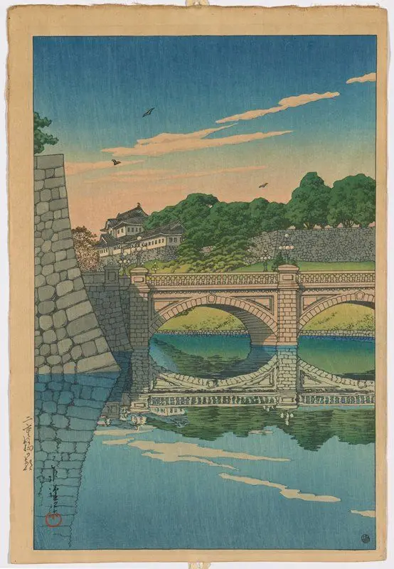 Morning at Nijū Bridge by Kawase Hasui