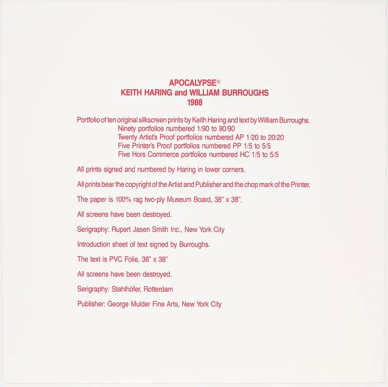 Apocalypse: Colophon by Keith Haring