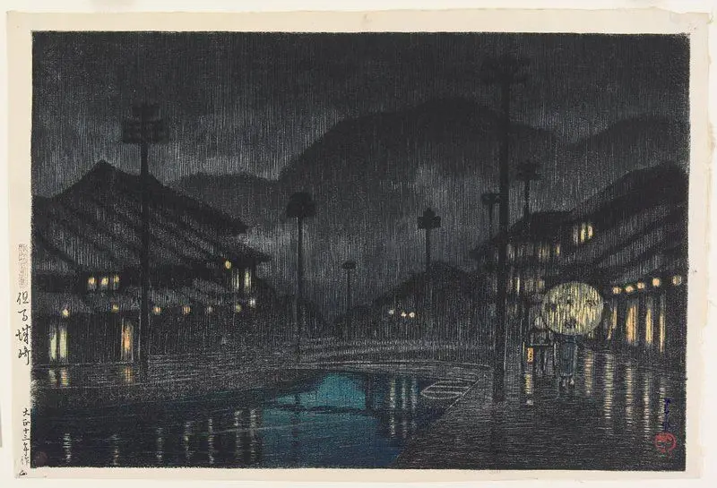 Kinosaki in Tajima Province by Kawase Hasui