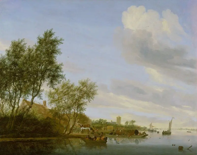 River Landscape with a Ferry by Salomon van Ruysdael