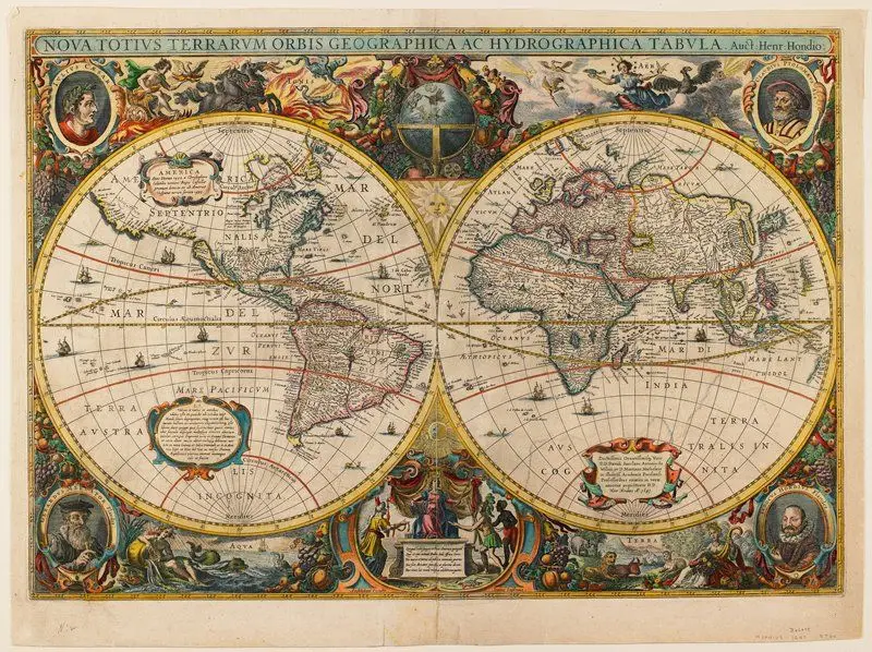 New Map of the World, from Hendrik Hondius and Jan Jansson's Atlas Novus, Amsterdam by Hendrik Hondius