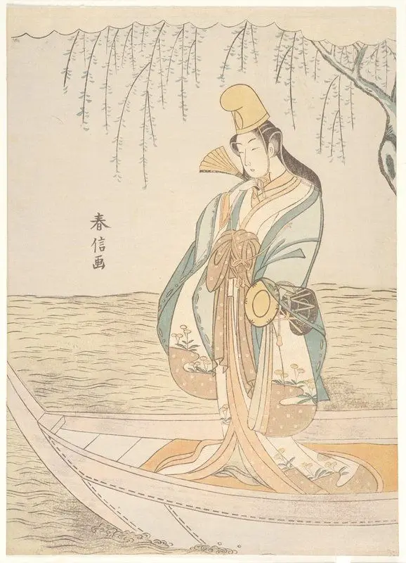 Shirabyōshi Dancer Standing in a Boat (Asazumabune) by Suzuki Harunobu