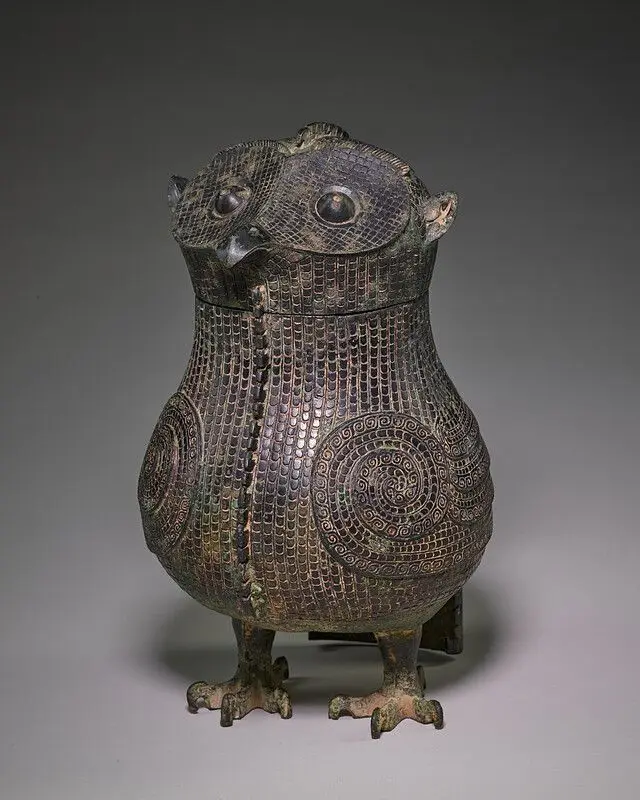 Zun wine vessel in the shape of an owl by China