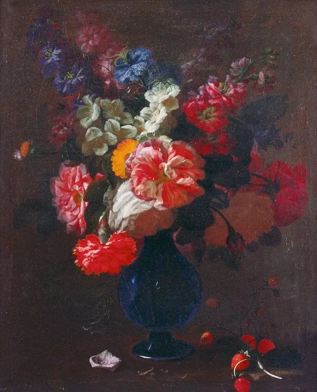 Flowers in a Vase on a Ledge by Abraham van Beyeren