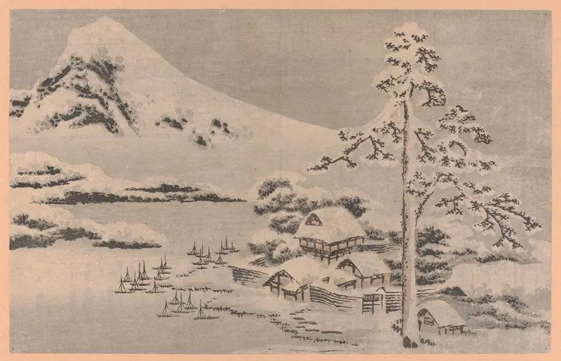 Seaside Village in Snow by Katsushika Hokusai