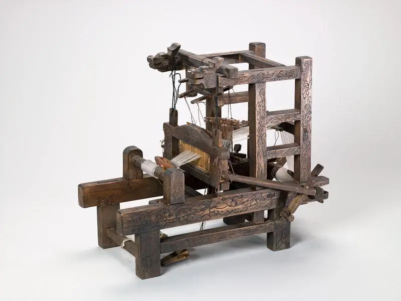 Small (Model?) Loom with Weaving Fragment by Miao artist
