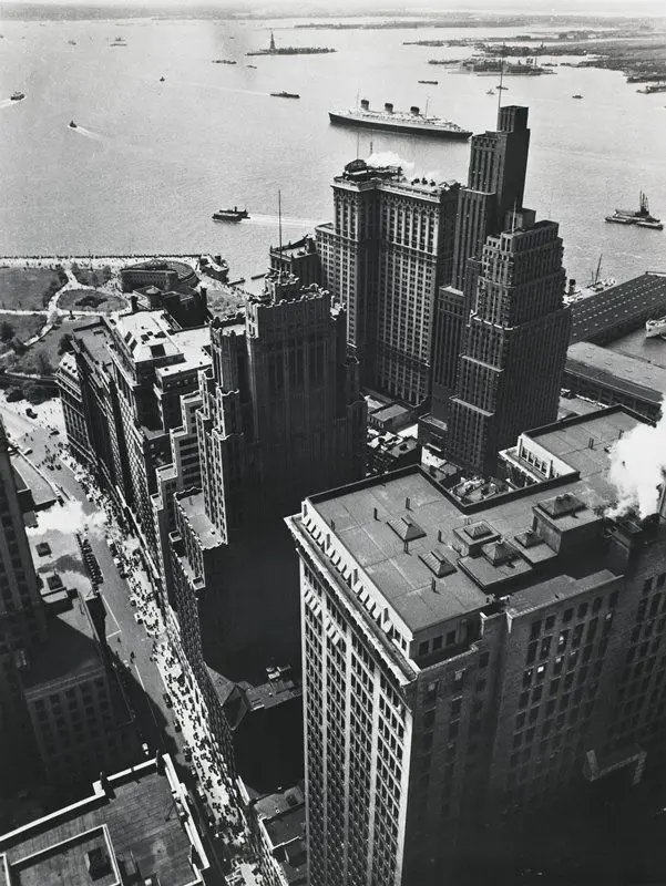 Wall Street, Broadway to Battery, New York by Berenice Abbott