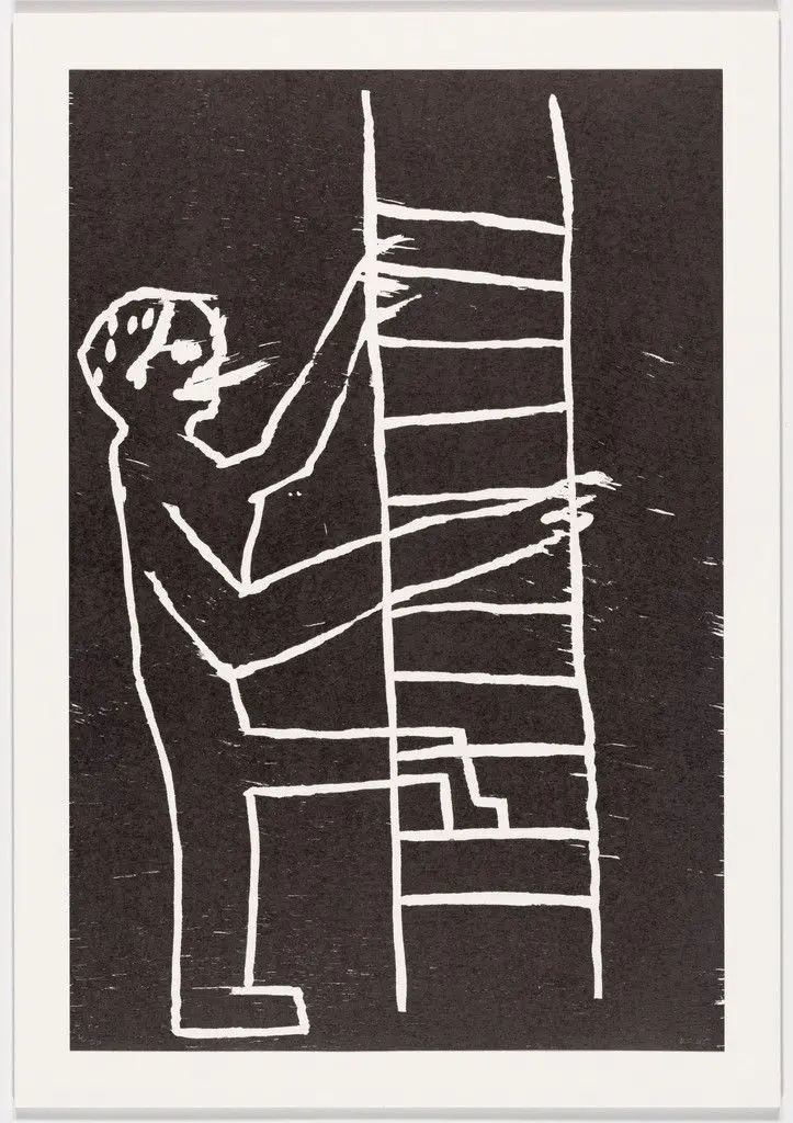 Untitled (Man climbing ladder) from an untitled portfolio by David Shrigley