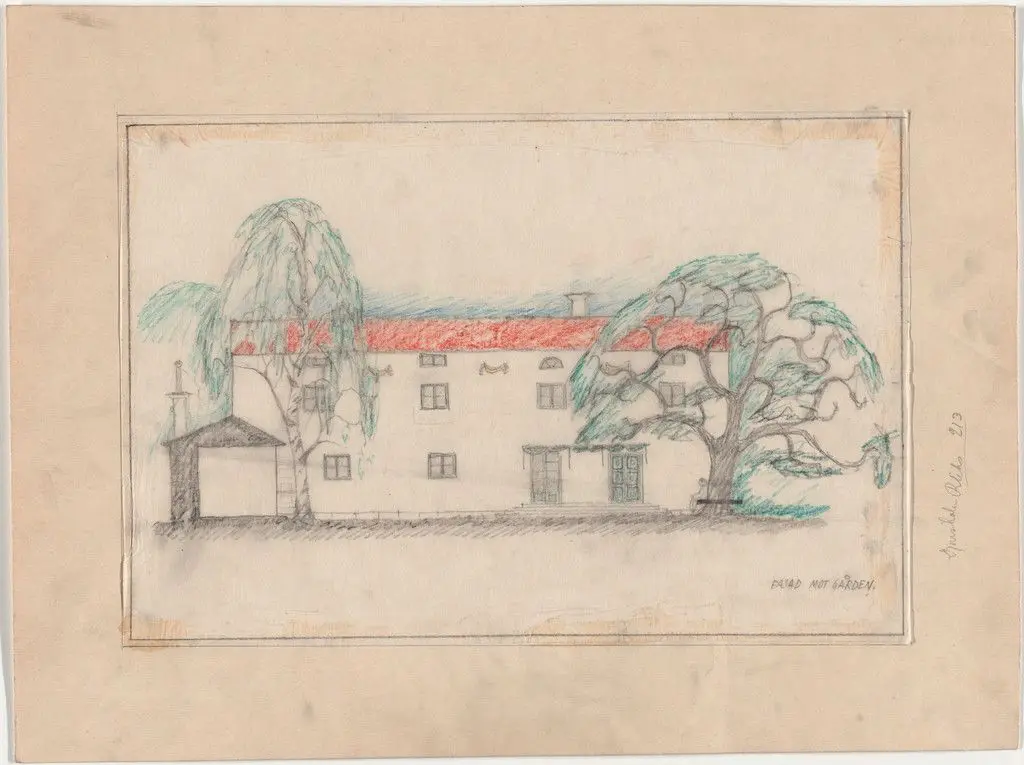 Villa Snellman, Djursholm, Sweden, Elevation of garden facade, sketch by Erik Gunnar Asplund