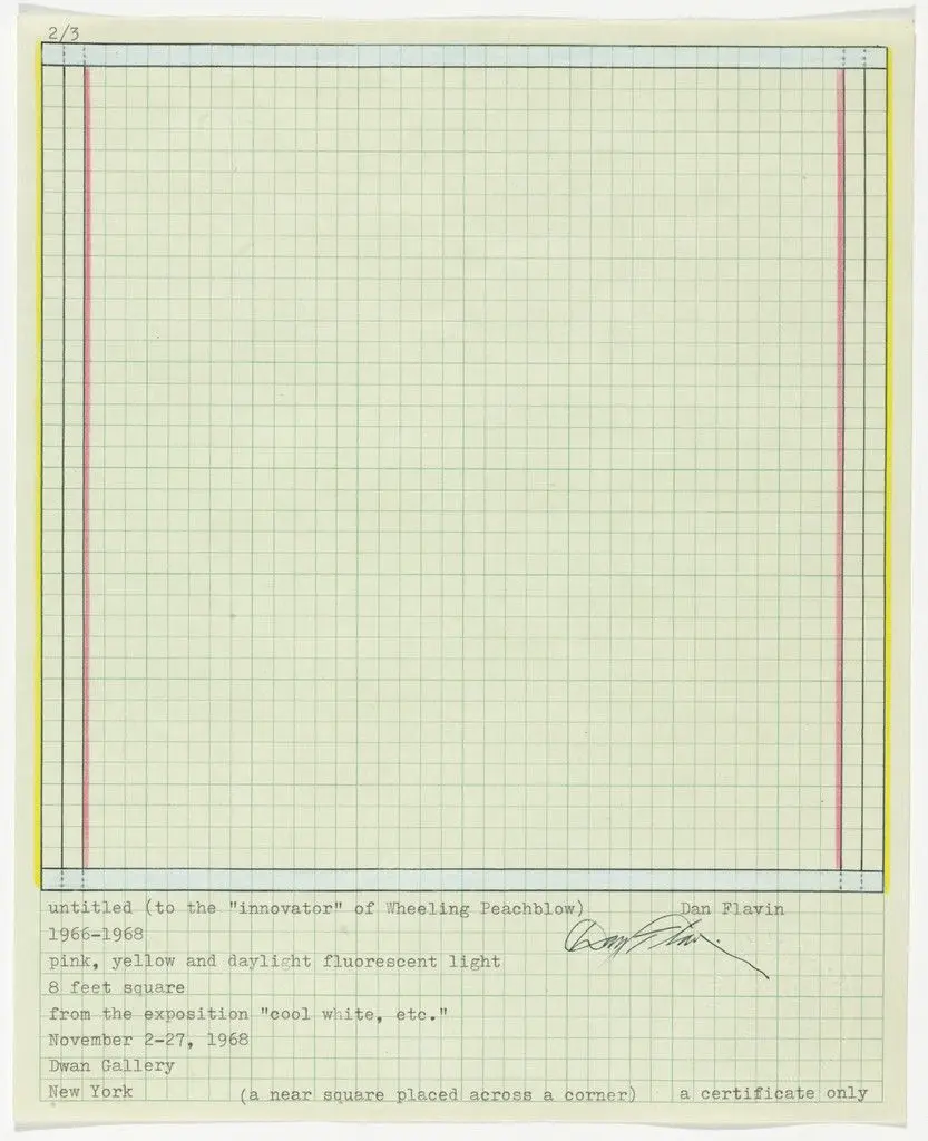 Document for Untitled (to the "innovator" of Wheeling Peachblow) by Dan Flavin