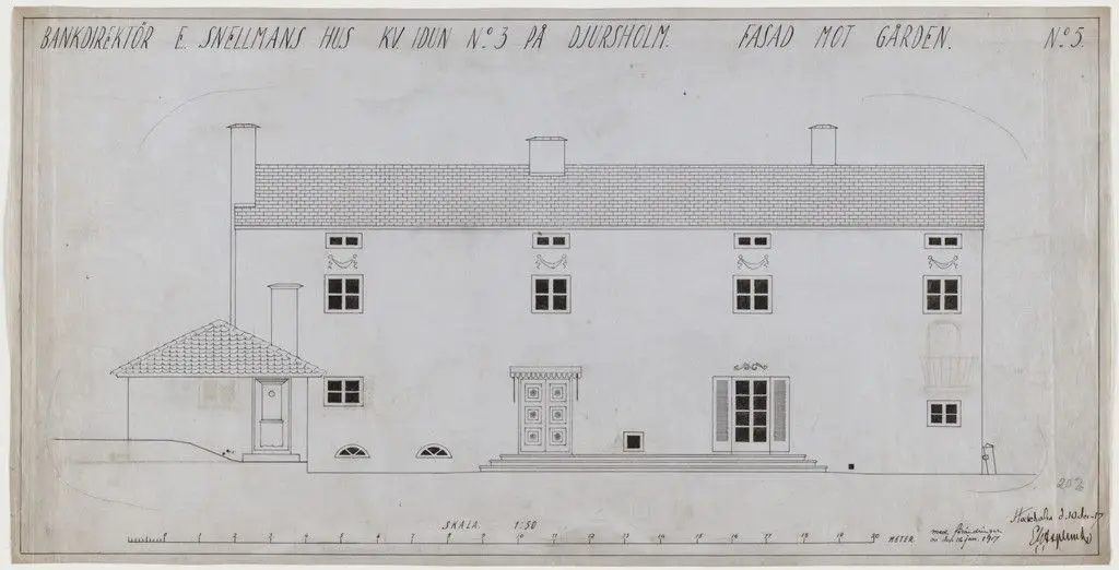 Villa Snellman, Djursholm, Sweden, Exterior elevation by Erik Gunnar Asplund