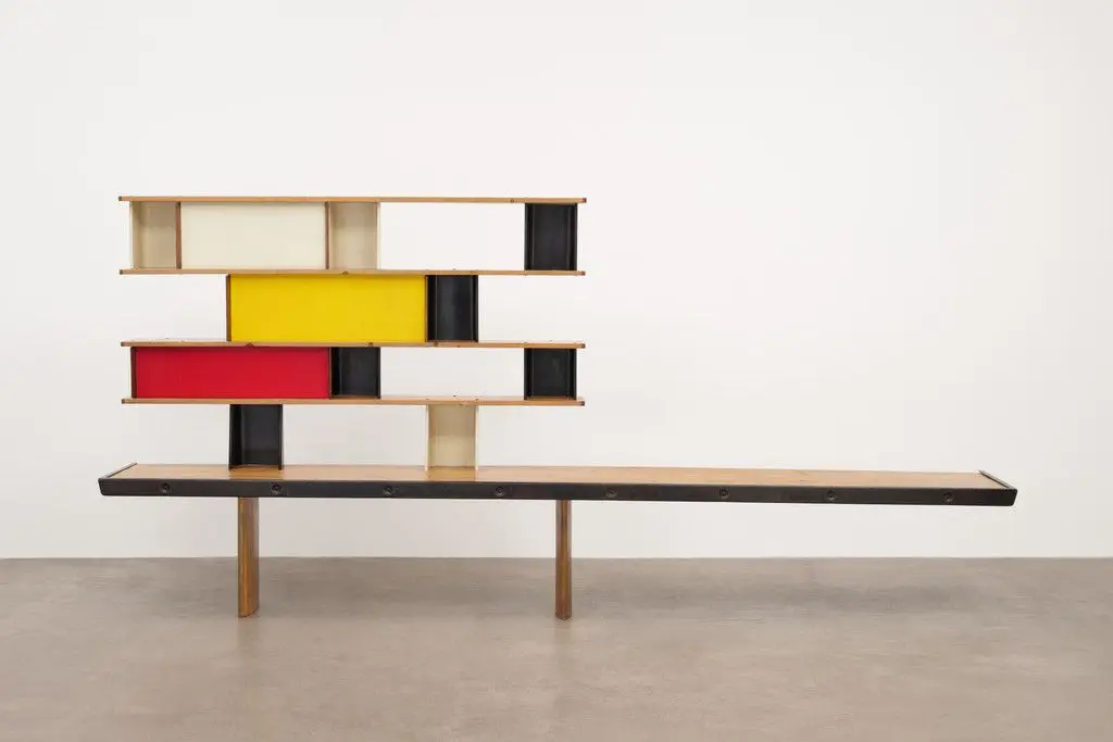 Maison de la Tunisie Bench-Bookshelf by Charlotte Perriand, Sonia Delaunay, Nicolas Schöffer, Ateliers Jean Prouvé, Nancy, France