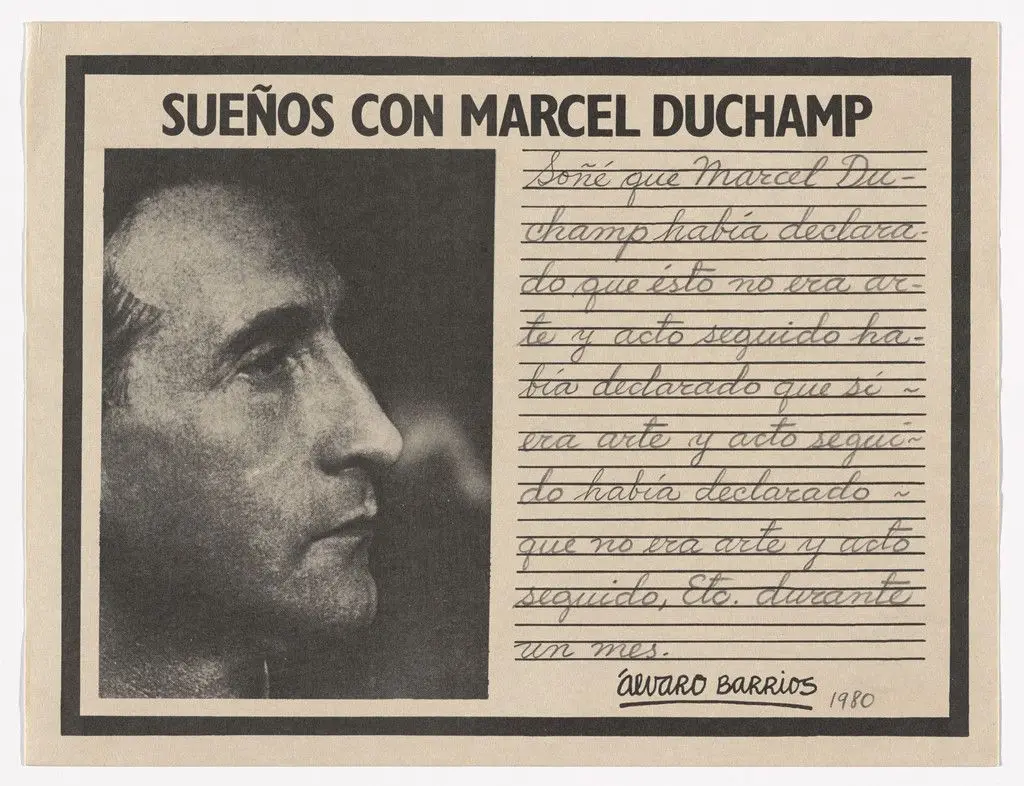 Popular Print for the exhibition "Dreams About Marcel Duchamp" (Grabado popular impreso para la exhibición "Sueños con Marcel Duchamp") by Álvaro Barrios