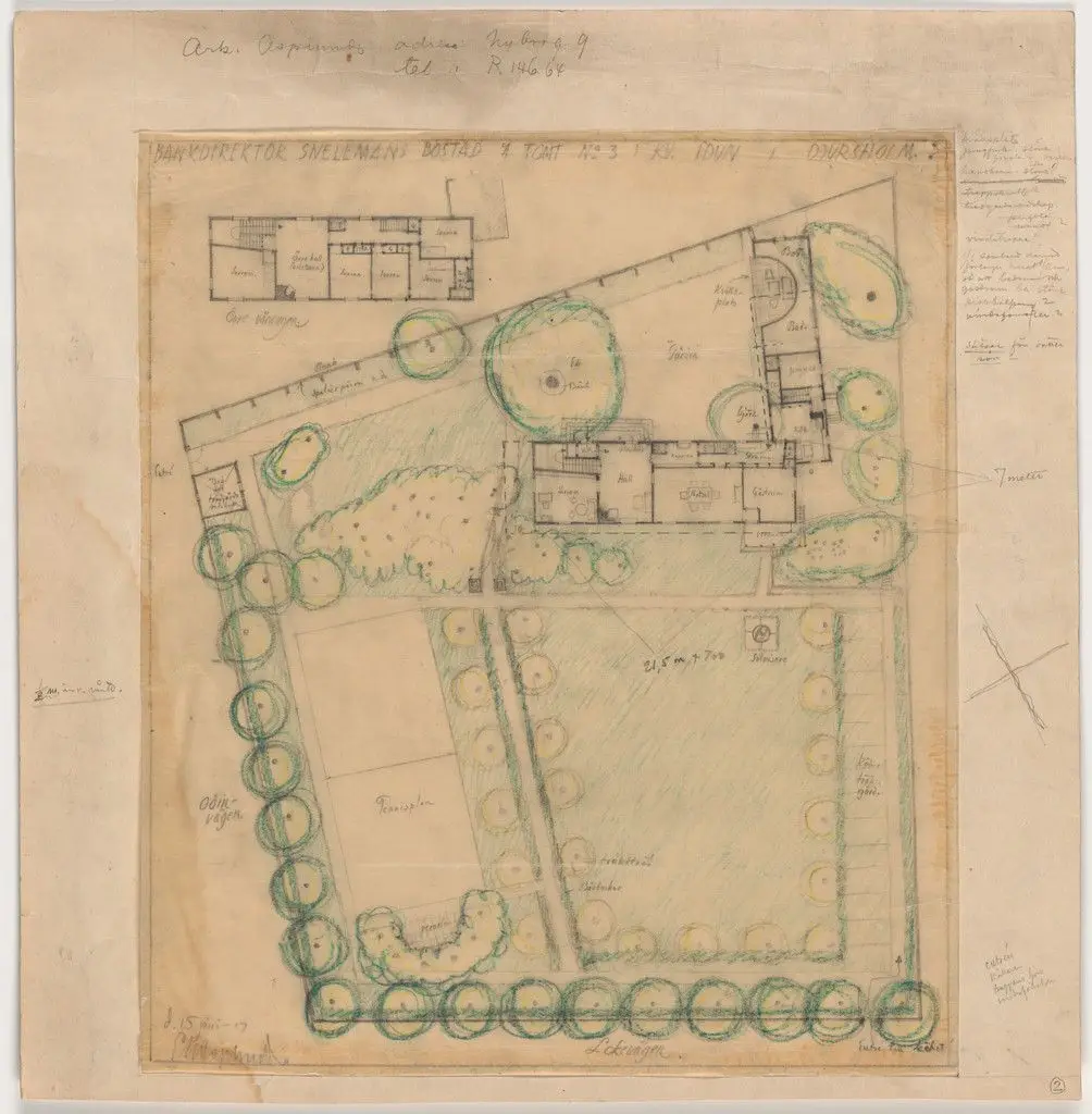 Villa Snellman, Djursholm, Sweden, Site plan by Erik Gunnar Asplund