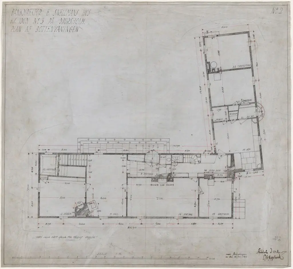 Villa Snellman, Djursholm, Sweden, Ground-floor plan by Erik Gunnar Asplund