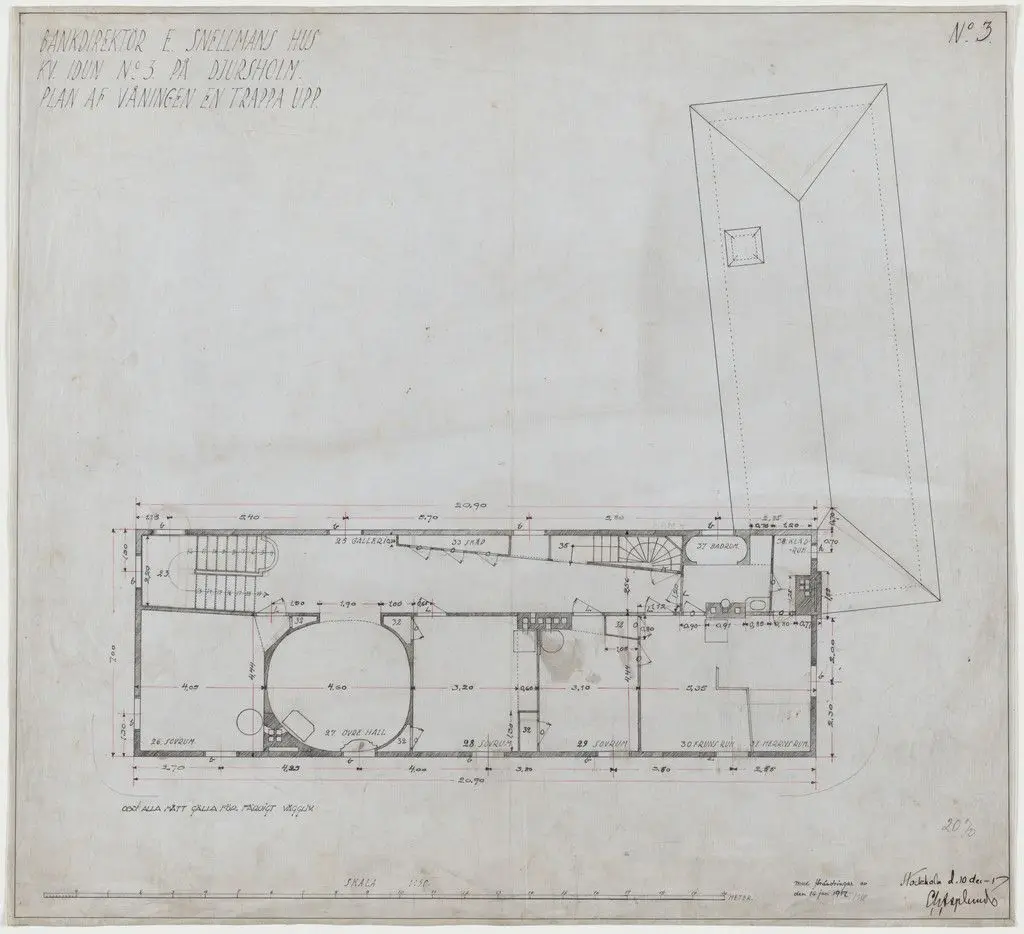 Villa Snellman, Djursholm, Sweden, Second-floor plan by Erik Gunnar Asplund