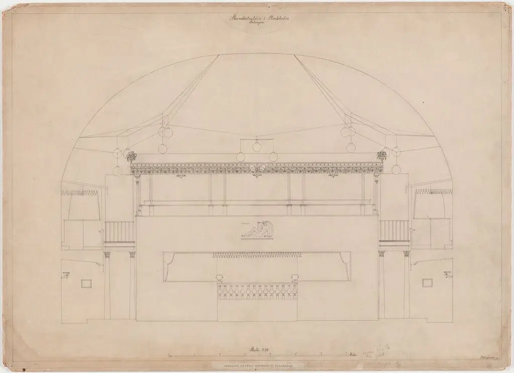 Skandia Cinema, Stockholm, Sweden, Elevation of rear of auditorium by Erik Gunnar Asplund