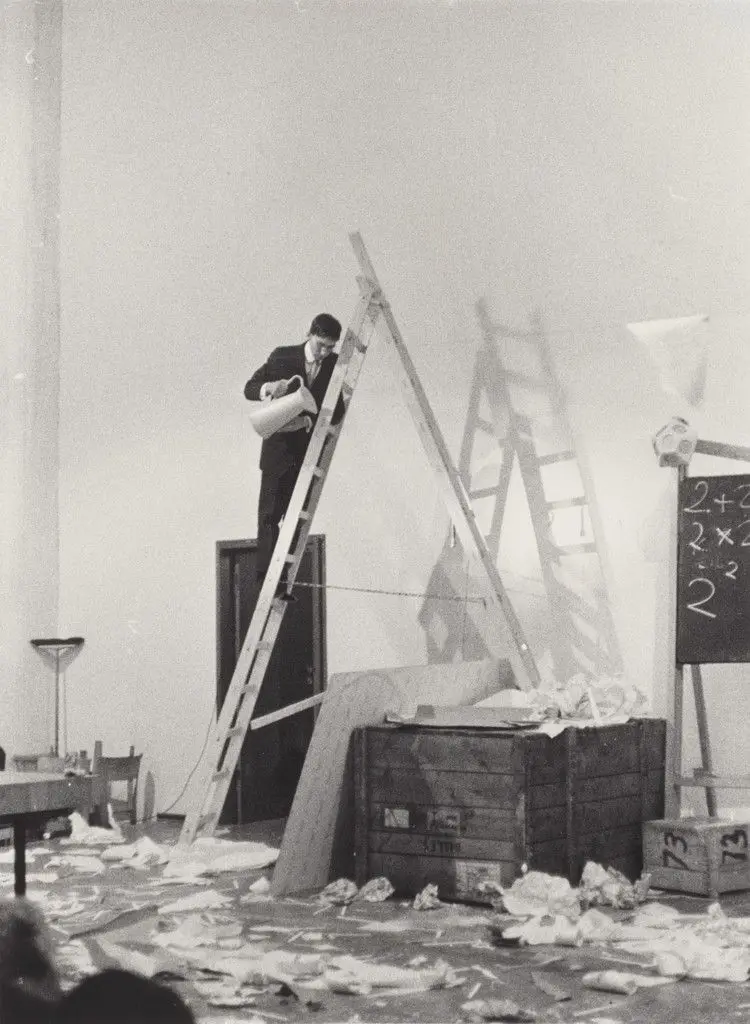 George Brecht's Drip Music (1962), performed by George Maciunas during Festum Fluxorum/Fluxus/Musik und Antimusik/Das Instrumentale Theater, Staatliche Kunstakademie, Düsseldorf, February 2, 1963 by George Brecht