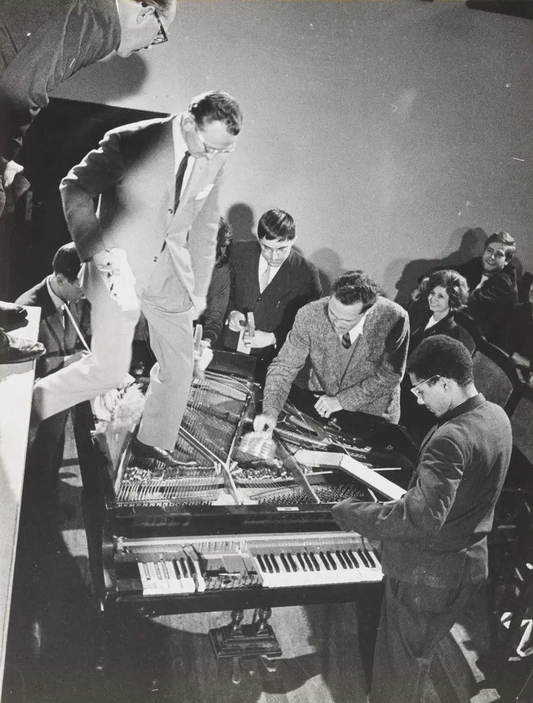 Philip Corner's Piano Activities, performed by Philip Corner, George Maciunas, Emmett Williams, Benjamin Patterson, Dick Higgins, and Alison Knowles during Fluxus Internationale Festspiele Neuester Musik, Hörsaal des Städtischen Museums, Wiesbaden, Germany, September 1, 1962 by Philip Corner, Emmett Williams, George Maciunas, Benjamin Patterson, Dick Higgins, Alison Knowles
