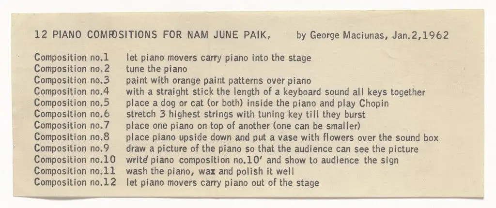 12 Piano Compositions for Nam June Paik by George Maciunas