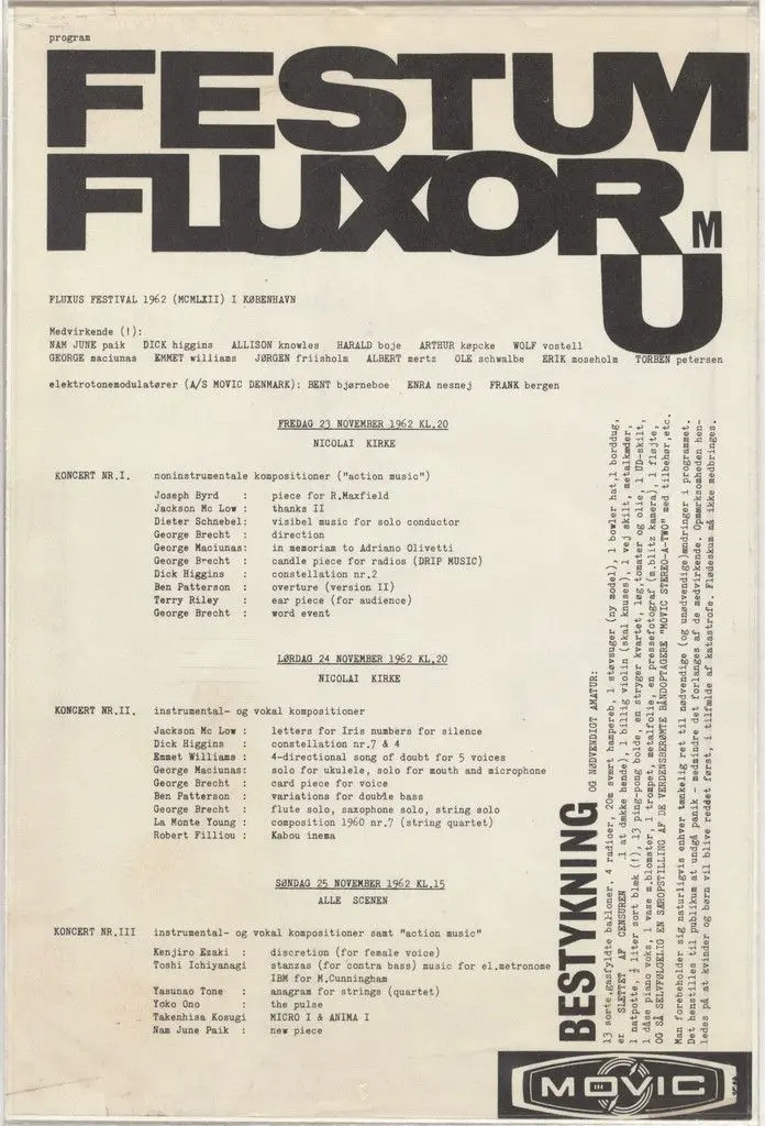 Program for Festum Fluxorem/Musik Og Anti-Musik Det Instrumentale Teater, Nikolai Kirke, Copenhagen, November 23-28, 1962 by Designer Unidentified