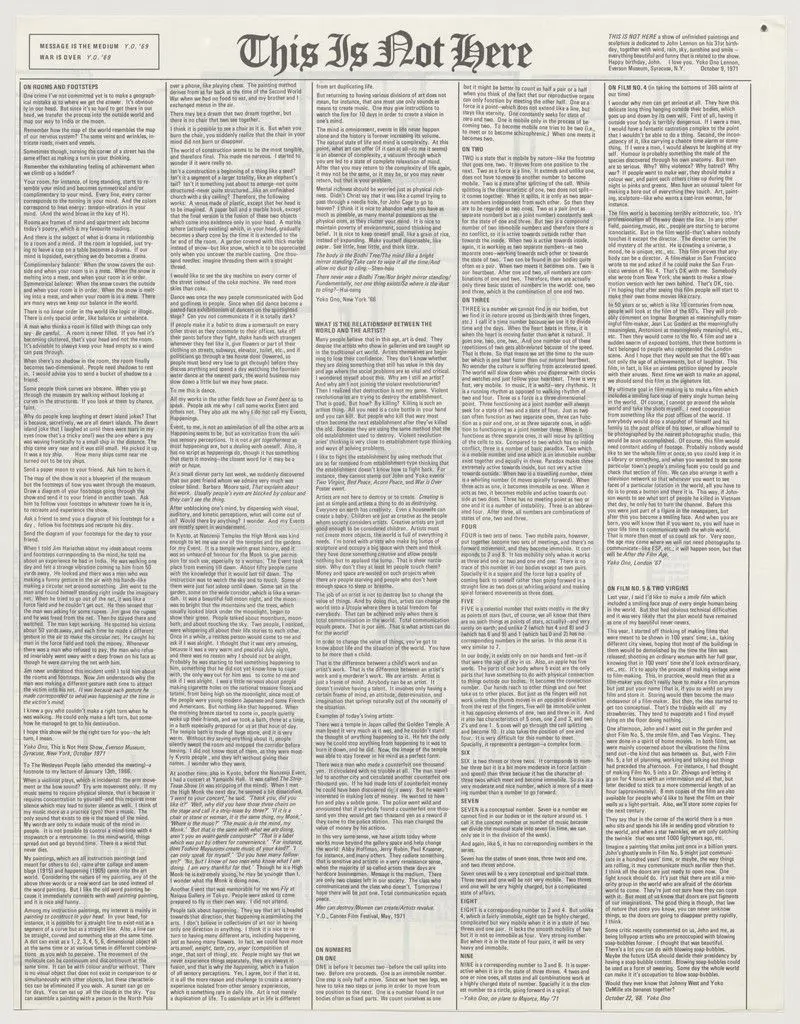 Brochure for This Is Not Here, Everson Museum of Art, Syracuse, October 9–27, 1971 by Yoko Ono