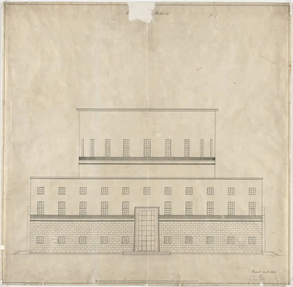 Public Library, Stockholm, Sweden, Elevation of front facade by Erik Gunnar Asplund