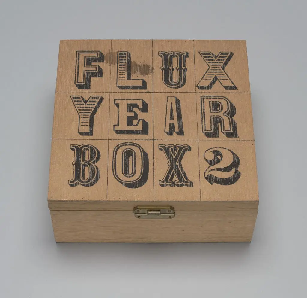 Flux Year Box 2 by Various Artists, George Brecht, Robert Watts, Ben Vautier, Daniel Spoerri, Frederic Lieberman, Shigeko Kubota, Ken Friedman, Serge Oldenbourg, James Riddle, Benjamin Patterson, Willem de Ridder, Bob Sheff, Paul Sharits, Albert M. Fine, Stan VanDerBeek, George Maciunas