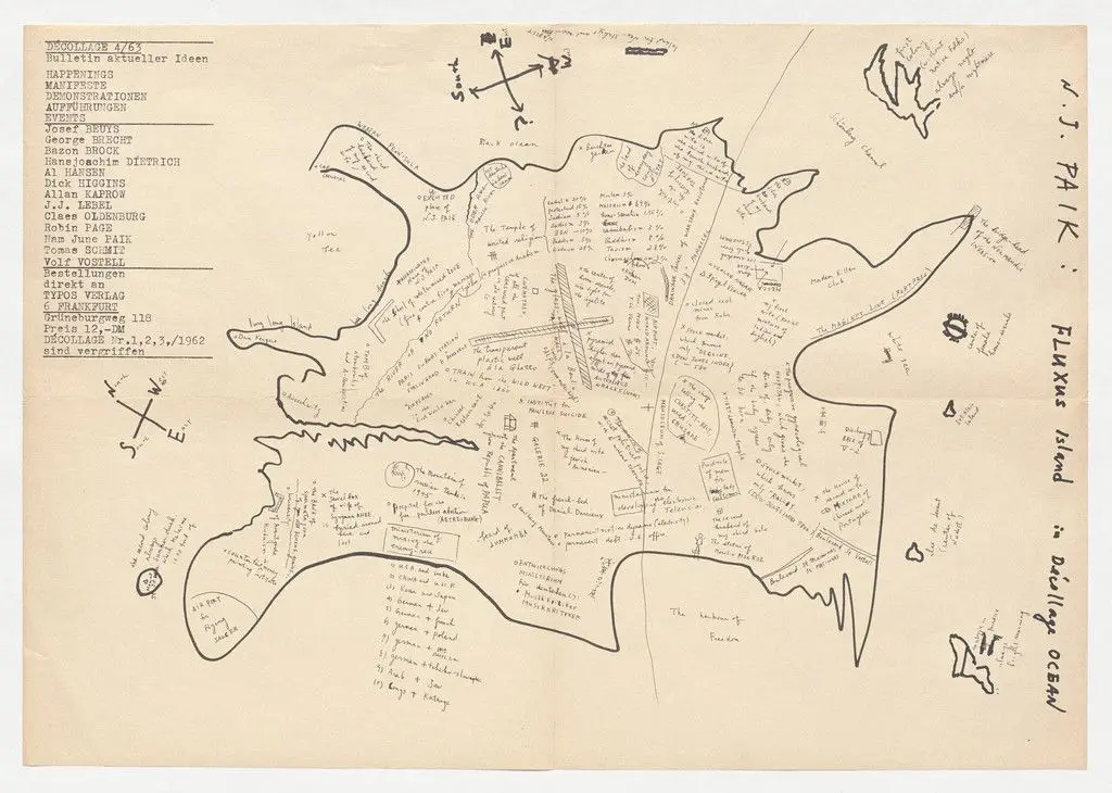 Fluxus Island in Décollage Ocean by Nam June Paik