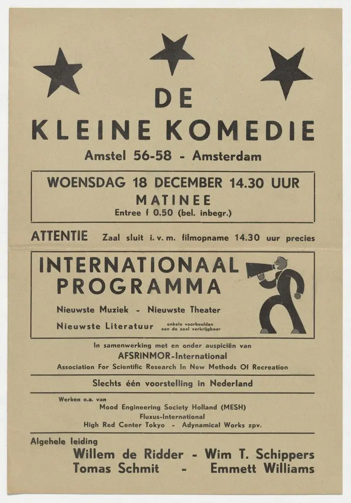 Program for Internationaal Programma Nieuwste Muziek, Nieuwste Theater, Nieuwste Literatuur, De Kleine Komedie, Amsterdam, December 18, 1963 by Designer Unidentified