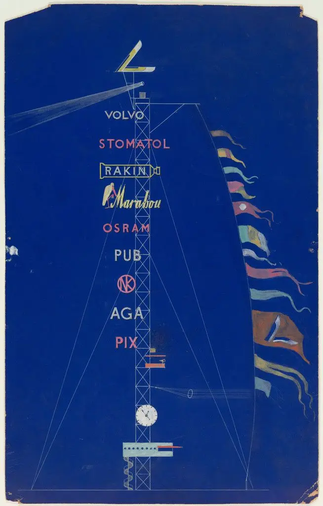 Stockholm Exhibition, Stockholm, Sweden (Elevation of advertising tower) by Erik Gunnar Asplund