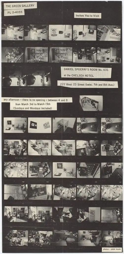 Poster for Daniel Spoerri's Room No. 631 at the Chelsea Hotel, The Green Gallery, New York, March 3–15, 1965 by Daniel Spoerri, Peter Moore, Designer Unidentified
