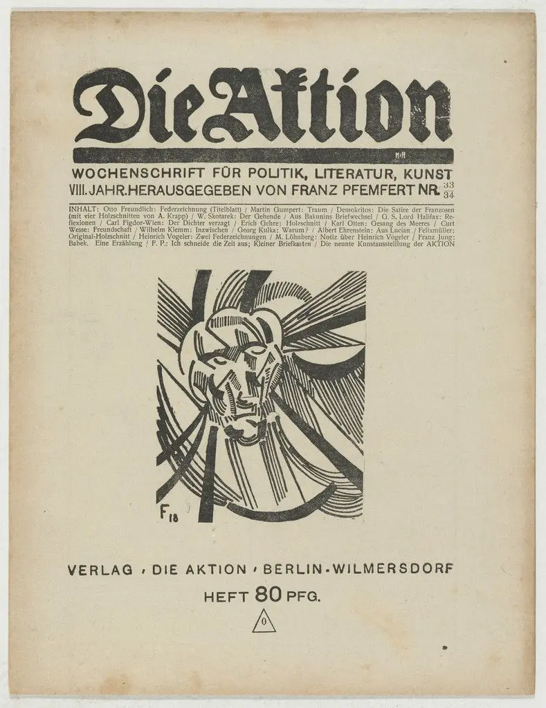 Die Aktion, vol. 8, no. 33/34 by A. Krapp, Wladislav Skotarek, Erich Gehre, Conrad Felixmüller, Jerzy von Hulewicz