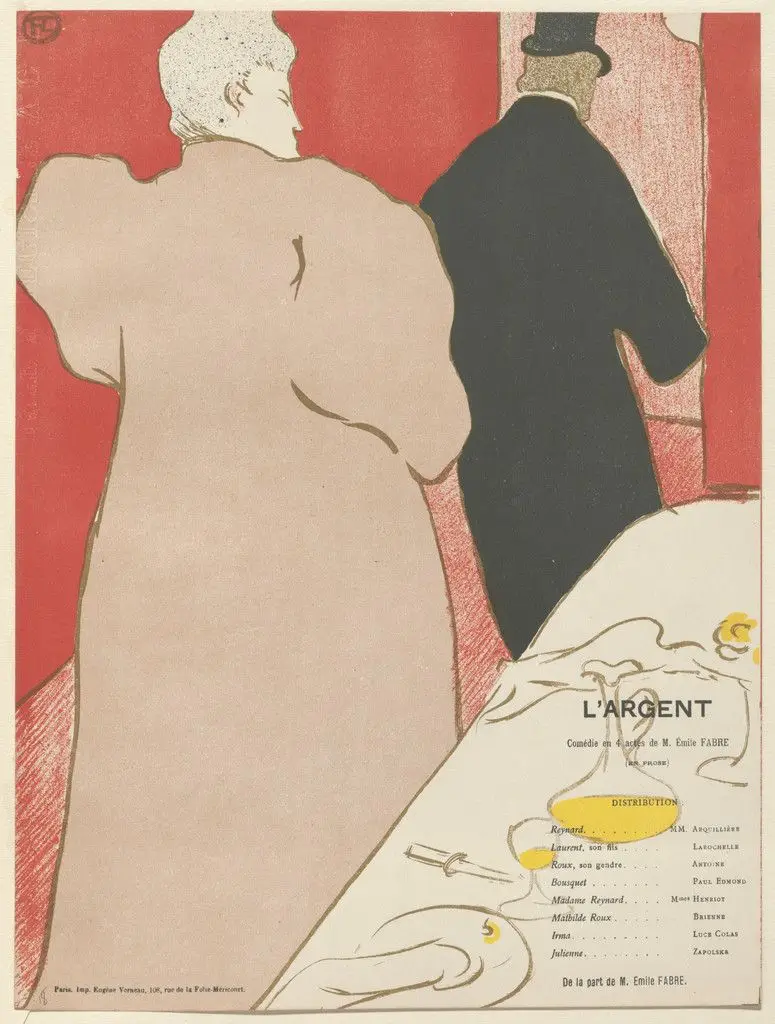 A Gentleman and a Lady (Un Monsieur et une dame), program for Money (L'Argent) from The Beraldi Album of Theatre Programs by Henri de Toulouse-Lautrec