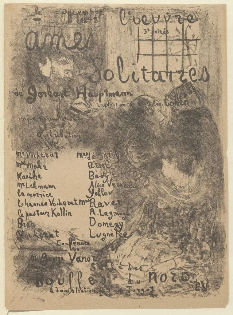 Program for Lonely Soles (Âmes solitaires) from The Beraldi Album of Theatre Programs by Édouard Vuillard