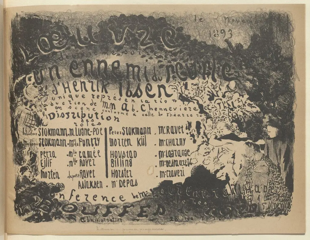 Program for An Enemy of the People (Un Ennemi du peuple) from The Beraldi Album of Theatre Programs by Édouard Vuillard
