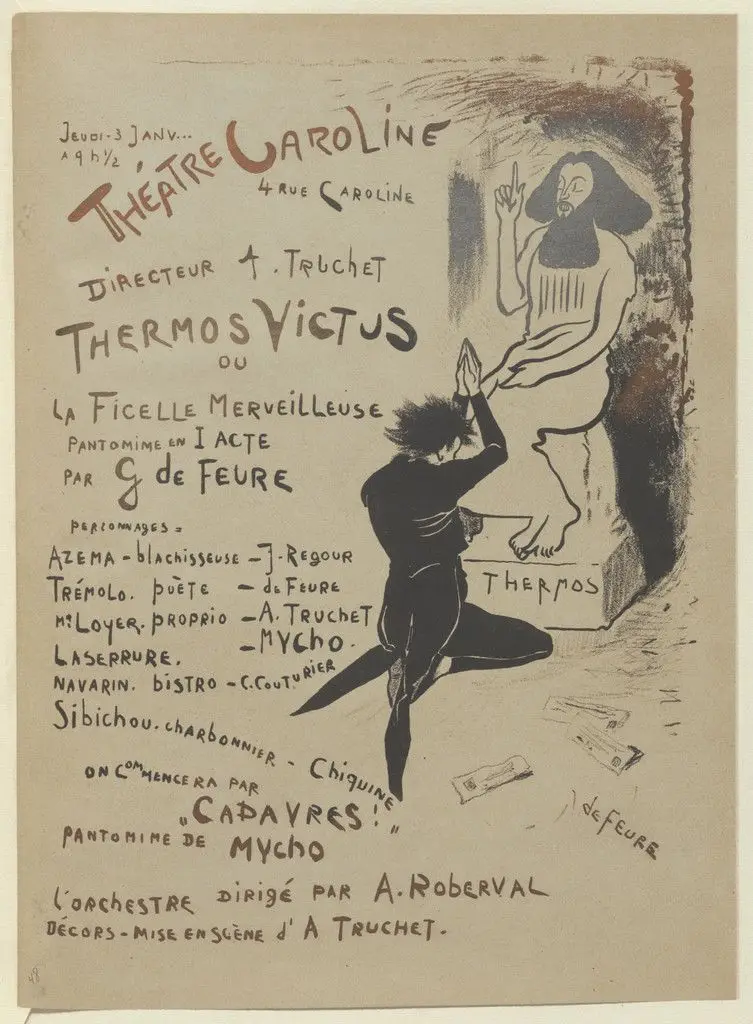 Program for Thermos Victus or the Marvelous String (Thermos victus ou La Ficelle merveilleuse) from The Beraldi Album of Theatre Programs by Georges de Feure