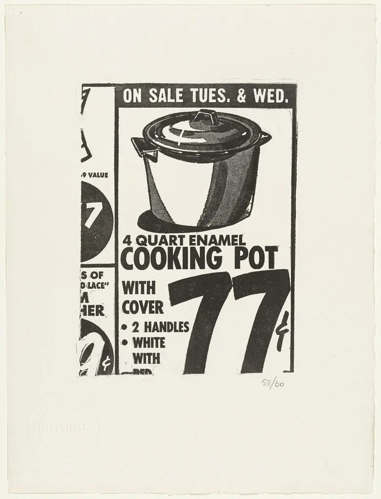Cooking Pot (plate 18) from The International Anthology of Contemporary Engraving: The International Avant-Garde, Volume 5: America Discovered (Anthologia internazionale dell'incisione contemporanea: L'Avanguardia internazionale: Volume 5: Scoperta dell'America) by Andy Warhol