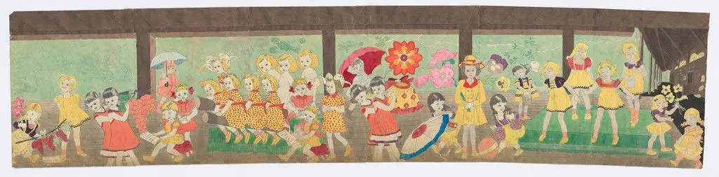 a) Untitled (Grape shaped damna fruit) b) Untitled (Vines strangling girls) by Henry Darger