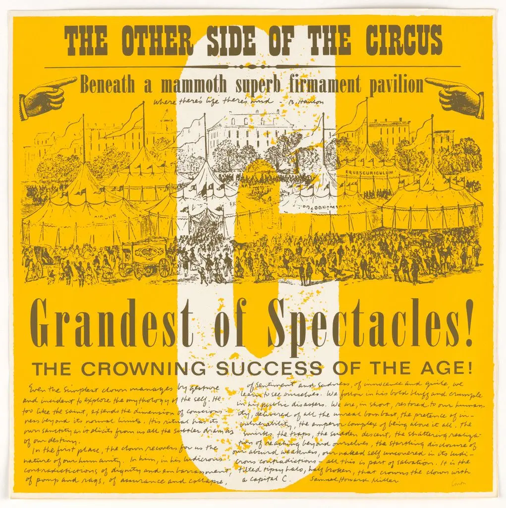 C capital clown from circus alphabet by Corita Kent (Sister Mary Corita)