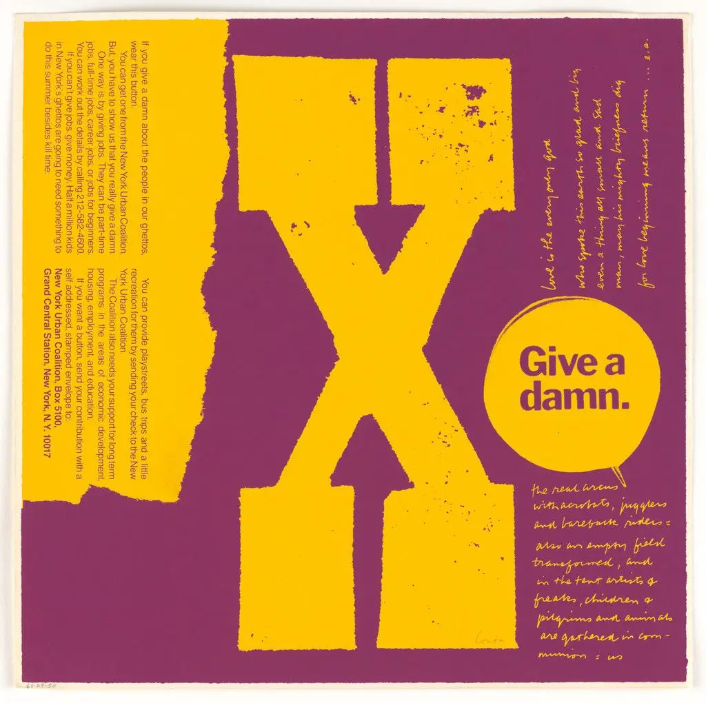X give a damn from circus alphabet by Corita Kent (Sister Mary Corita)