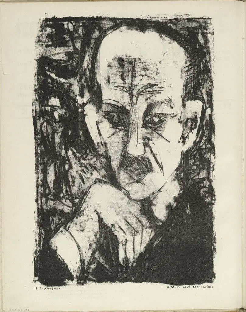 Portrait of Carl Sternheim (Bildnis Carl Sternheims) (plate, folio 18 verso) from the periodical Der Bildermann, vol. 1, no. 9 (Aug 1916) by Ernst Ludwig Kirchner