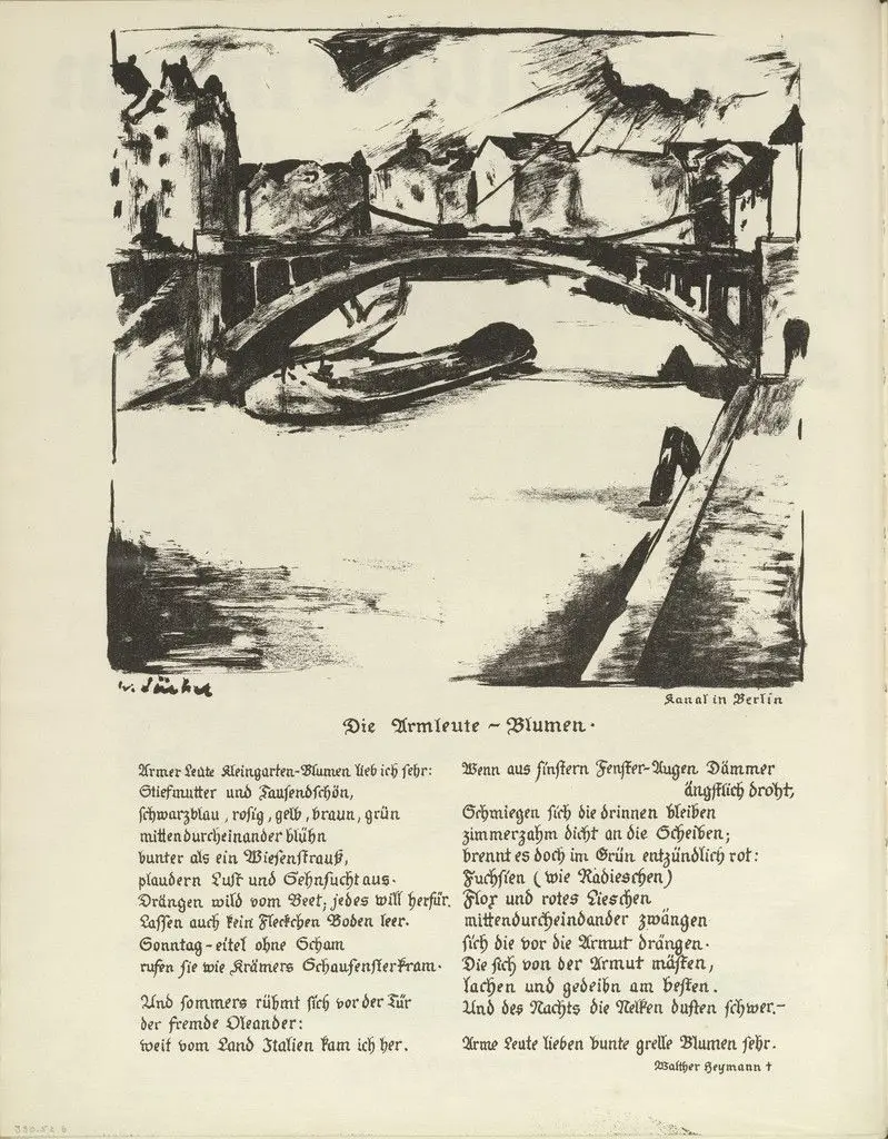 Canal in Berlin (Kanal in Berlin) (plate, folio 4 verso) from the periodical Der Bildermann, vol. 1, no. 2 (April 1916) by Willy Jaeckel