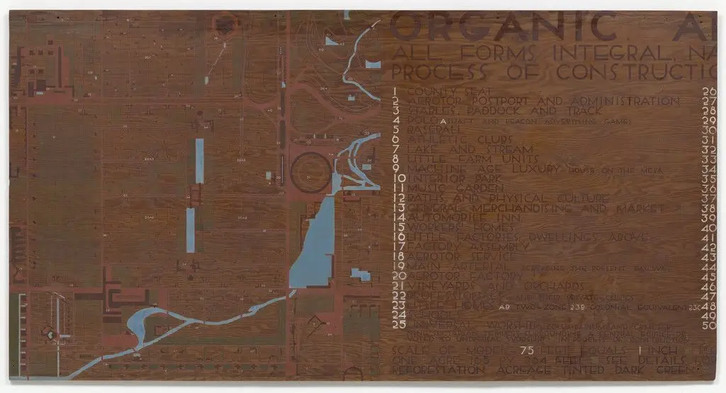 Text panel for Broadacre City Project by Frank Lloyd Wright