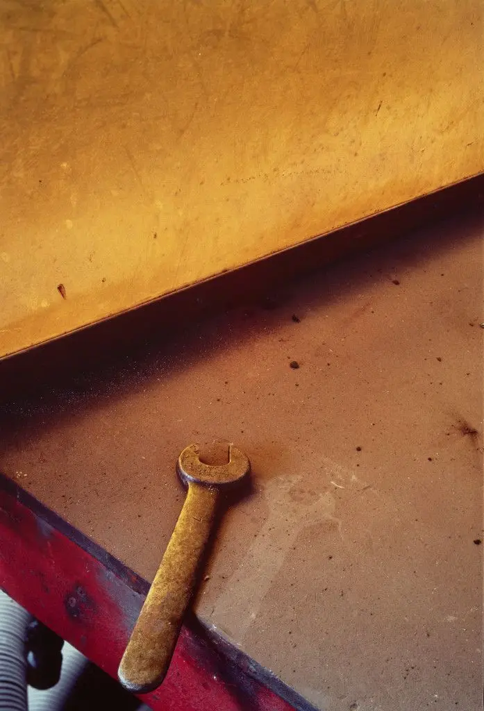 Welder's booth in bankrupt Todd Shipyard. Two years after closing. Los Angeles harbor. San Pedro, California from the series Fish Story by Allan Sekula