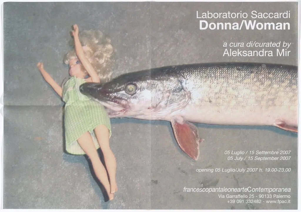 Poster for Donna/Woman curated by Aleksandra Mir with Laboratorio Saccardi, Francesco Pantaleone Arte Contemporanea, Palermo, July 5–September 15, 2007 by Aleksandra Mir